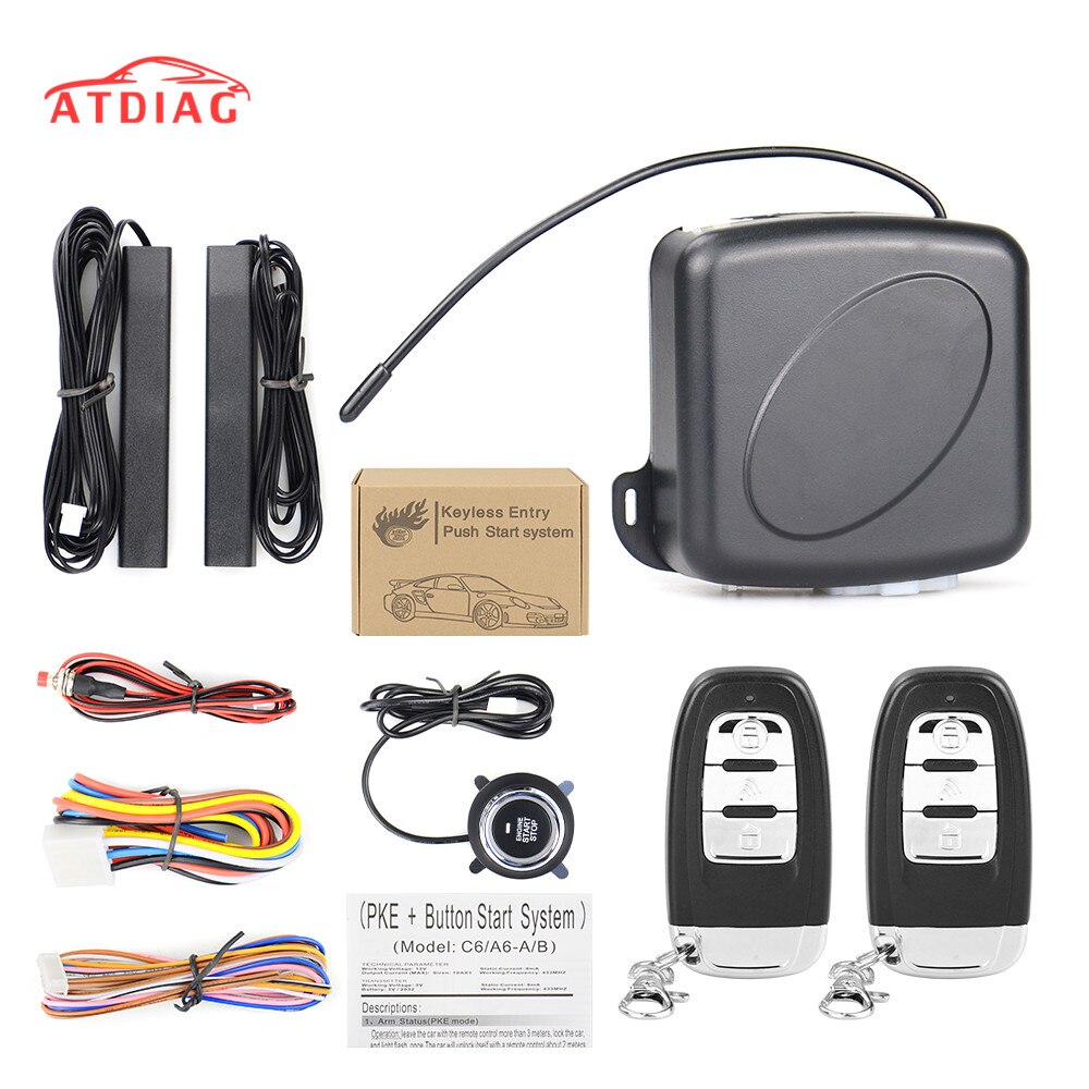 12V Auto Car Alarm One Start Stop Button Engine Push Button RFID Lock Ignition Switch Keyless Entry Starter Antitheft System