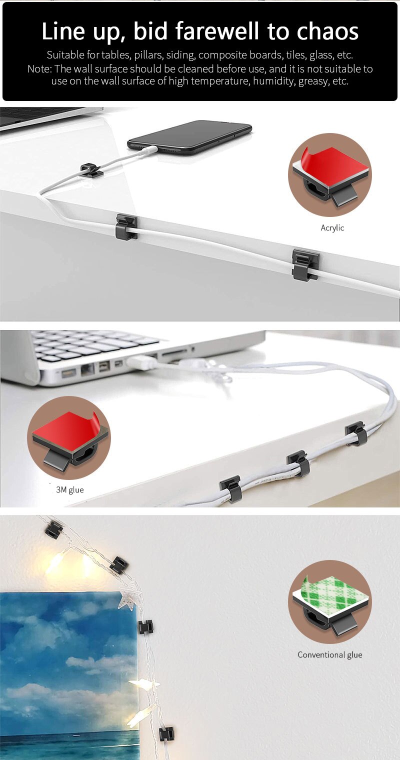 10Pcs Zelfklevende Wire Tie Cable Clamp Cable Organizer Clips Houder Voor Auto Dash Camera Gps Hoofdtelefoon Tafel bureau Opslag Tidy