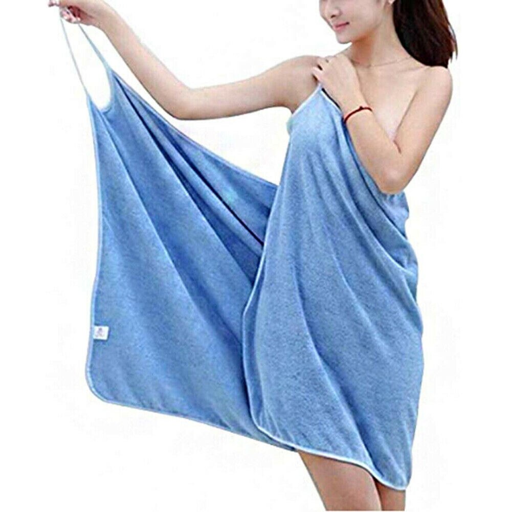 Lady Bath Towel Wearable Fast Drying Beach Women Spa Bathrobe Skirt: Blue