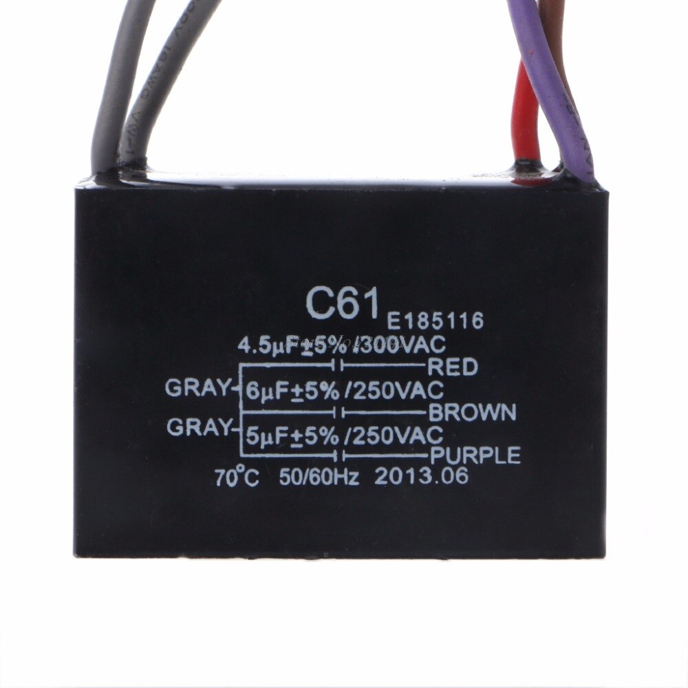 CBB61 Electrical Power Relay Connecting Capacitor 4.5uf+6uf+5uf 250V 5 Wire Trimmer Capacitors