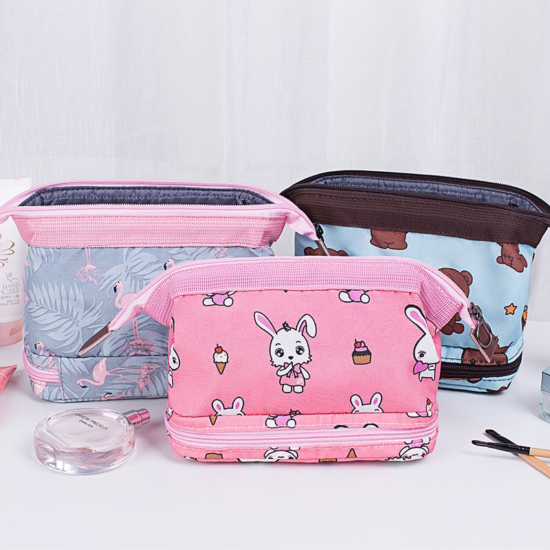 Dubbele Laag Flamingo Cosmetische Tas Vrouwen Make Up Bag Travel Hoge Capaciteit Make Toilettas Kits Necessaire functionele tas