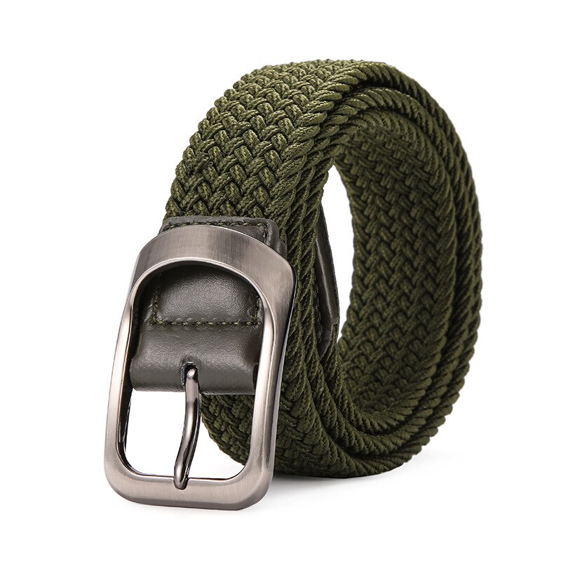 105*3.3cm unisex flettet herrebelte herrebelte uformelt jeans elastisk linning ceinture homme  a201: Militærgrønn