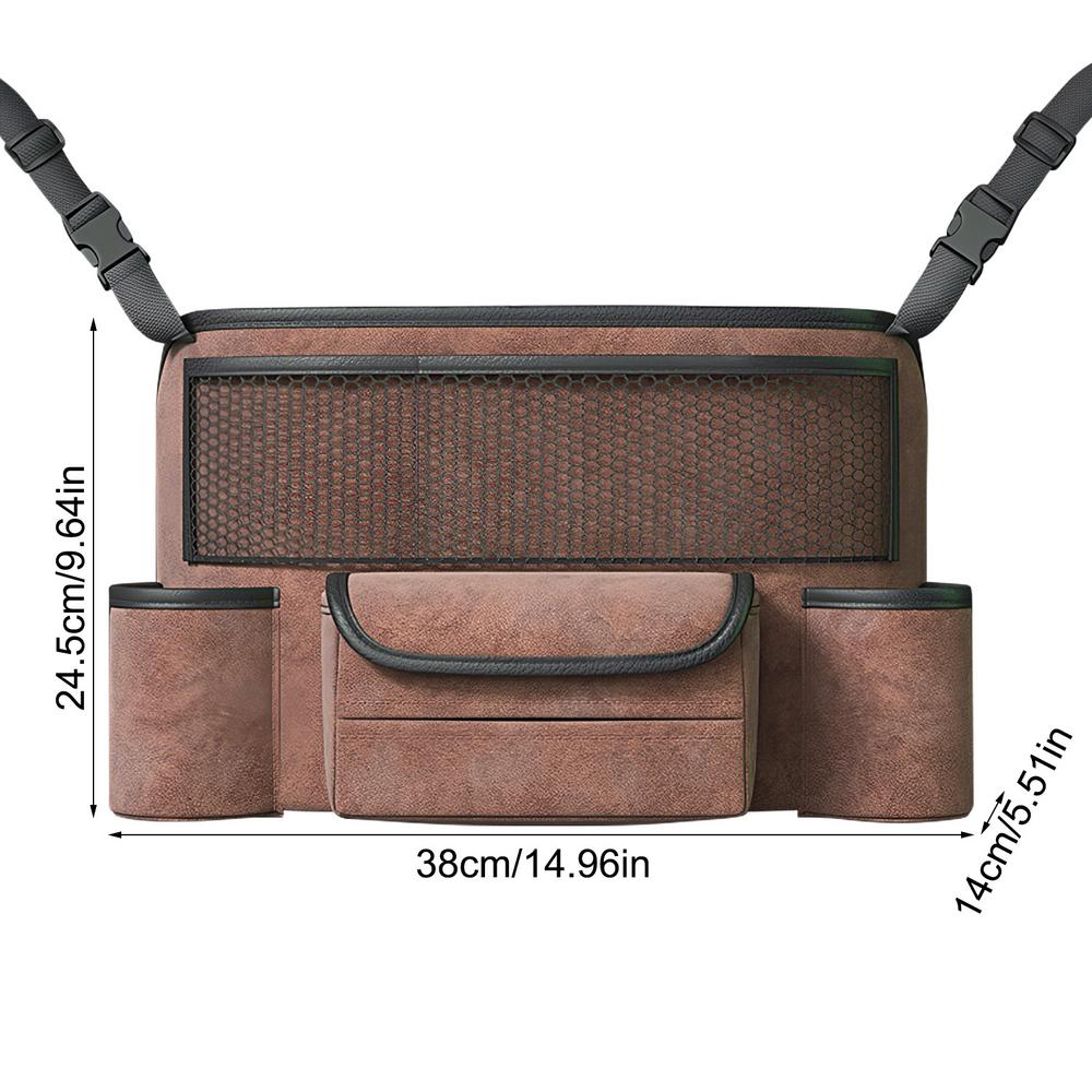 Rücksitz-Aufbewahrungstasche, Auto-Rücksitztasche, großes FassungsvermöGen, Auto-Rücksitztasche, verstellbare Beifahrersitztasche, sicher mit seitlichen Riemen: Braun