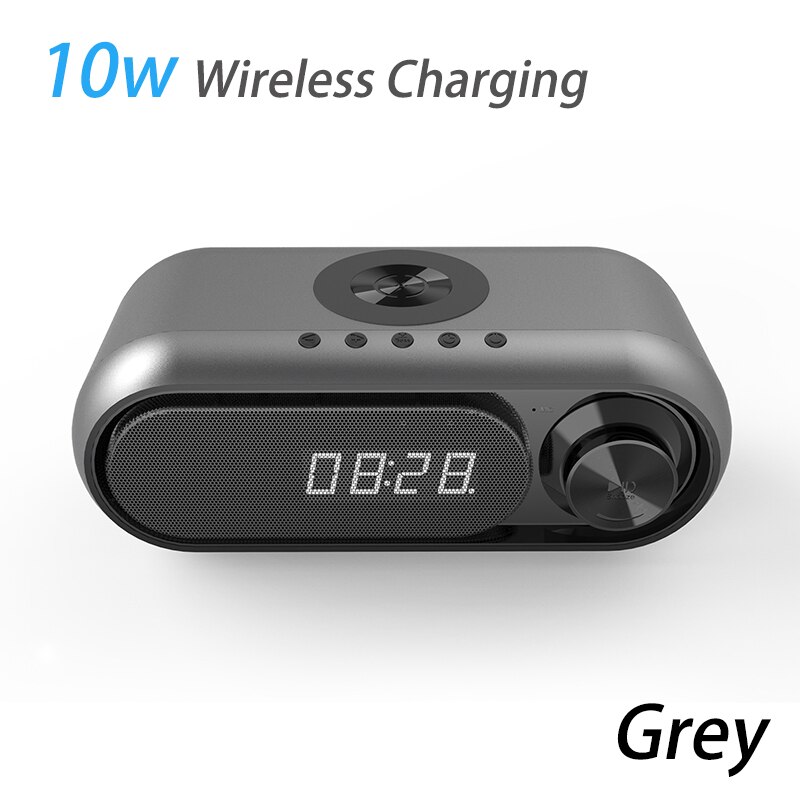 Speaker Bluetooth Digital Wireless Charging Alarm Clock FM Radio,10W Fast Wireless Charger Station for IPhone/Samsung Galaxy: 10w Grey