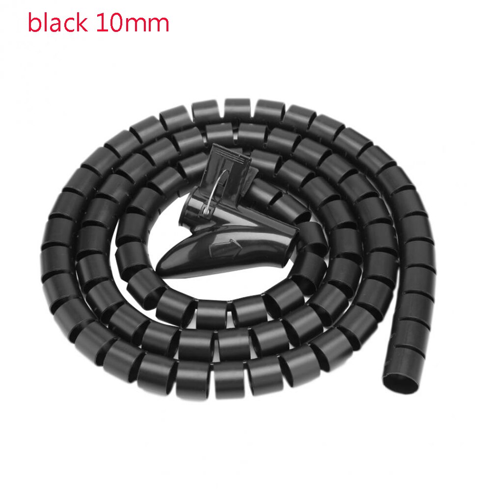 2 m sladdar skydd kabel arrangör förvaring rör kabel upprullare flexibel spiral tub wire wrap skrivbordshantering desktop organizer: Svart 10mm