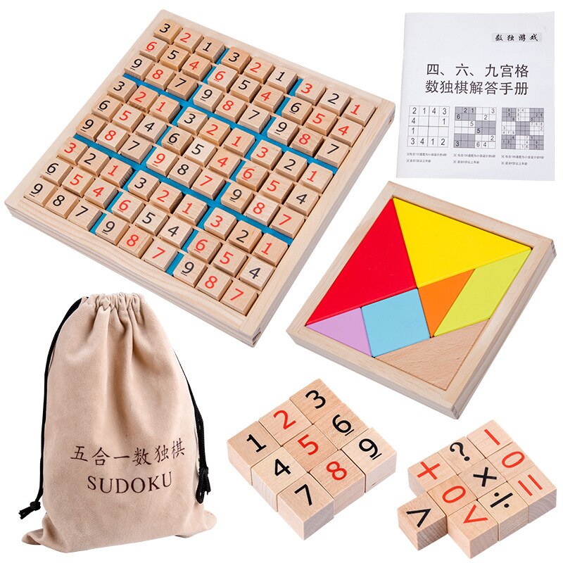 Sudoku skak skak logik træningstavle børn intelligens ræsonnement legetøj børn træ spil legetøj med sudoku bøger: Blå