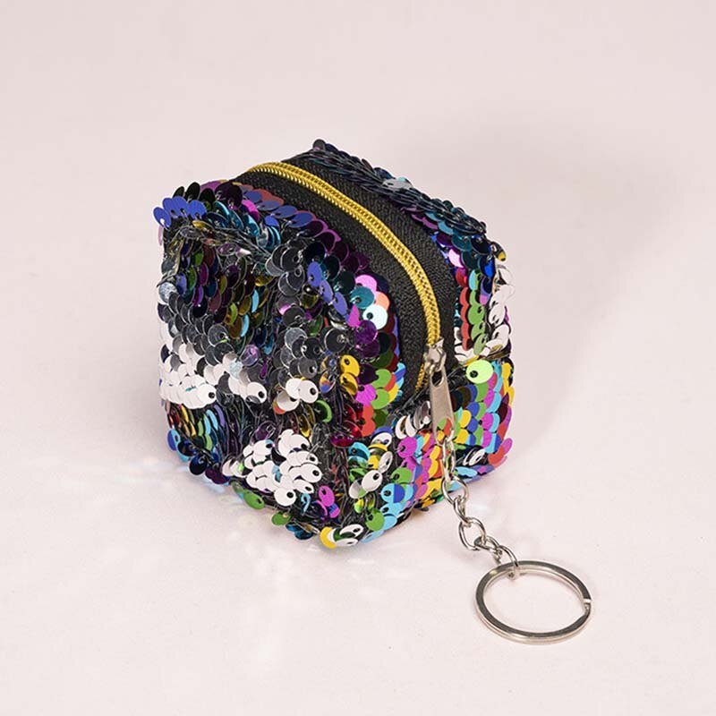 6cm*6cm*5cm Cute Novelty Cuboid Bling Sequin Zipper Plush Coin Purse Kawaii Children Coin Purse Women Wallet Mini Handbag: 4