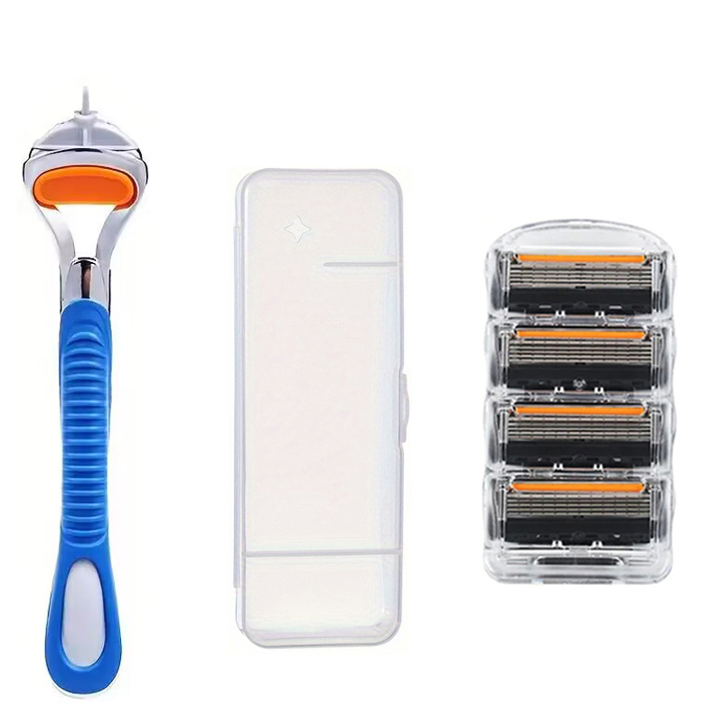 Cuchilla de afeitar de 5 capas, cuchilla de afeitar manual para HOMBRE, cuchilla de afeitar de seguridad, cuchilla de afeitar reutilizable clásica para protección de la piel: Oro