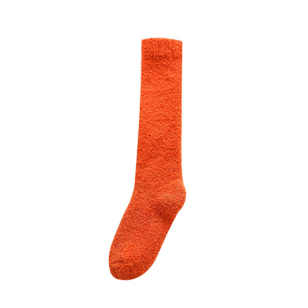 Calcetines térmicos de lana de Coral para mujer y niña, medias altas hasta la rodilla, medias blancas de Lolita, calcetín grueso de felpa para dormir, Unisex: Orange