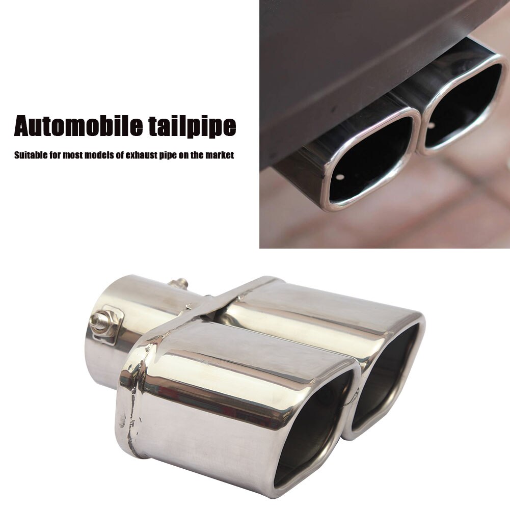Car Exhaust Pipe Muffler Tail Pipe Outlet Nozzle End Universal Stainless Steel Square End One Change Two Double Out ID 63MM