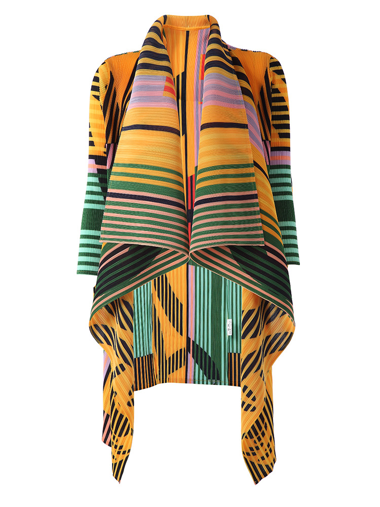 Geplooide bedrukte mode casual buitenponcho Miyake grote revers vest middellange sjaal tops zonbeschermende kleding: Black