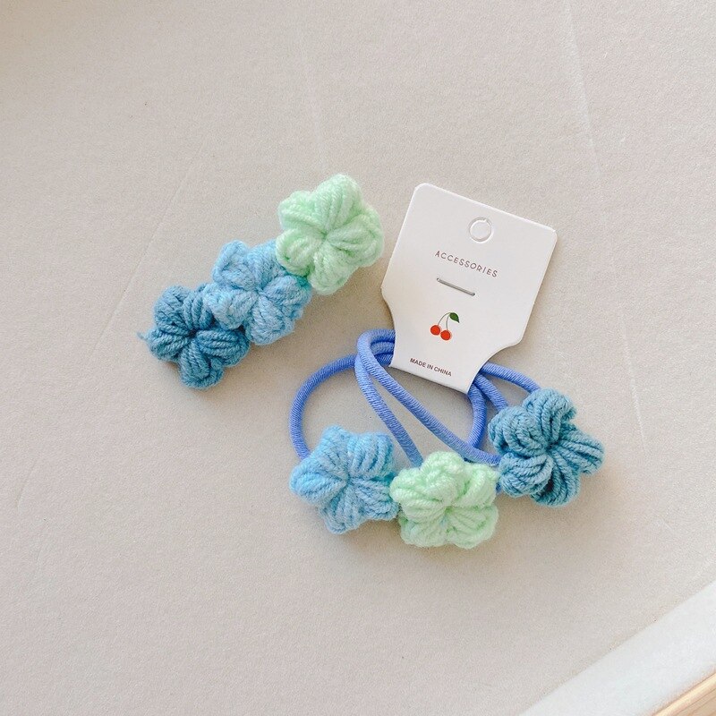 Koreaanse Gebreide Bloemen Haarspelden Elastische Haarbanden Kawaii Gradiënt Kleur Haarspeldjes Voor Meisjes Hoofddeksels Meisjes Kids Haar Accessoires