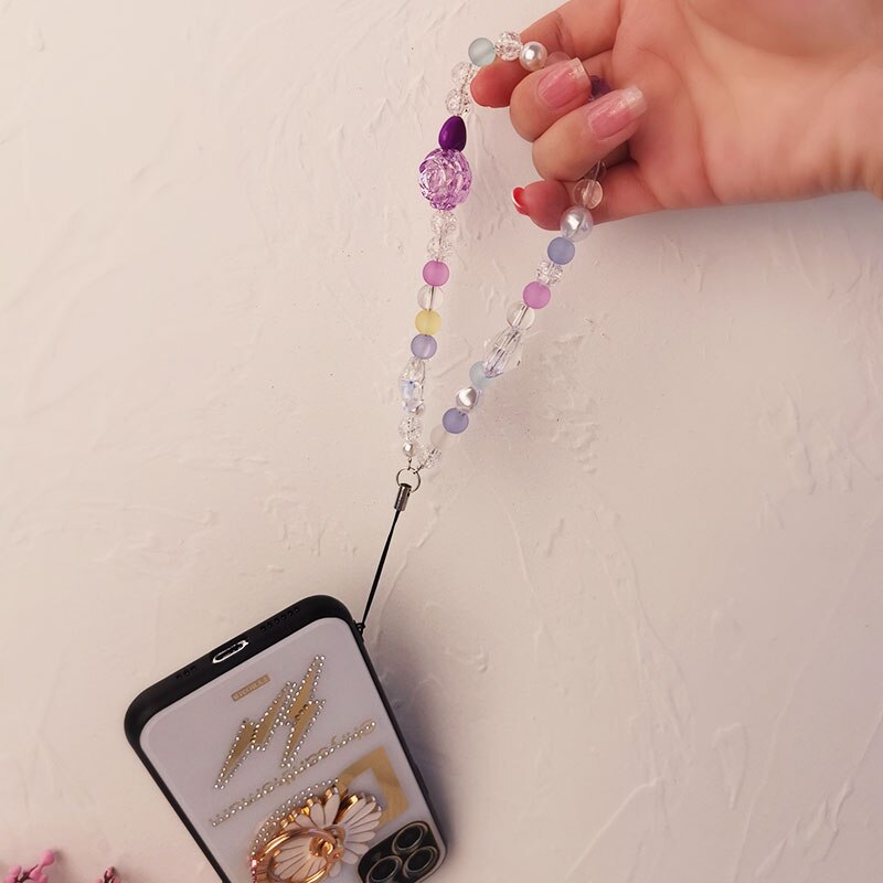 Mobiele Telefoon Lanyard Korte Armband Polsband Ornamenten Handgemaakte Kralen Hanger Kristallen Ketting Vrouwelijke Mode Lanyard