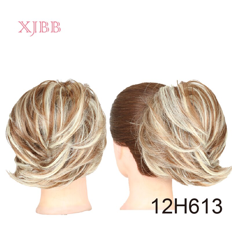 Xjbb syntetisk hår knold lige elastik hår extensions scrunchies donut chignon kort hestehale til kvinder: 12 timer 613