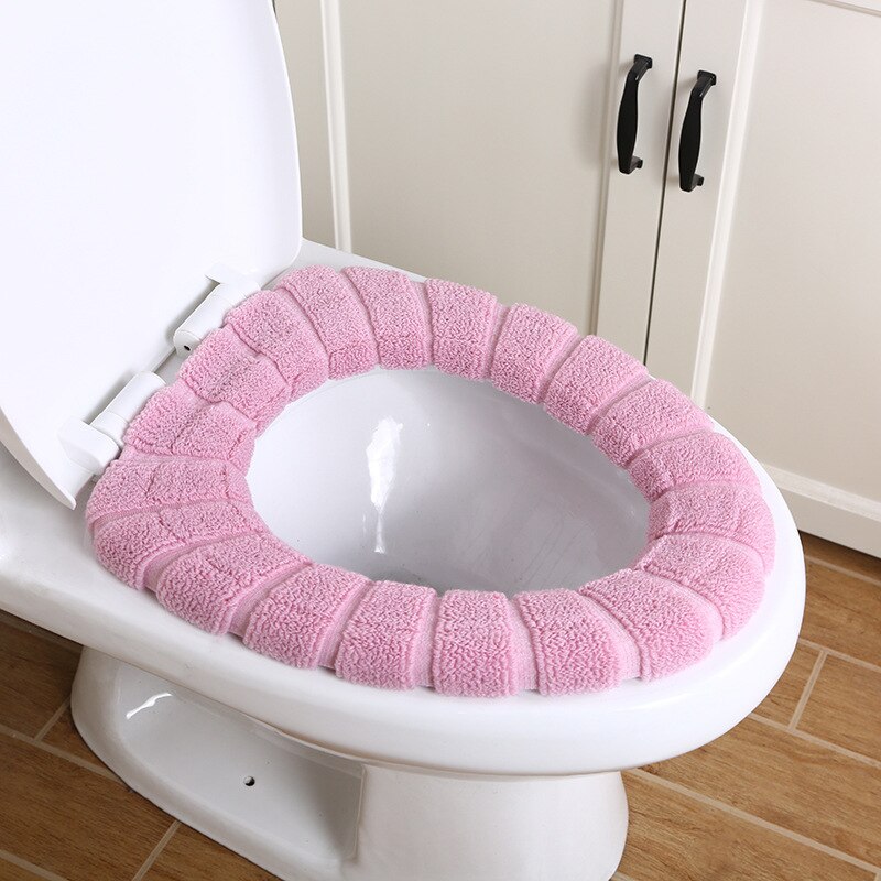 Bathroom Toilet Seat Cover Set Thicken Soft Coral Velvet Rainbow Color Zipper Toilet Case Warm Waterproof WC Potty Cover SWZ024: YZ64-Pink