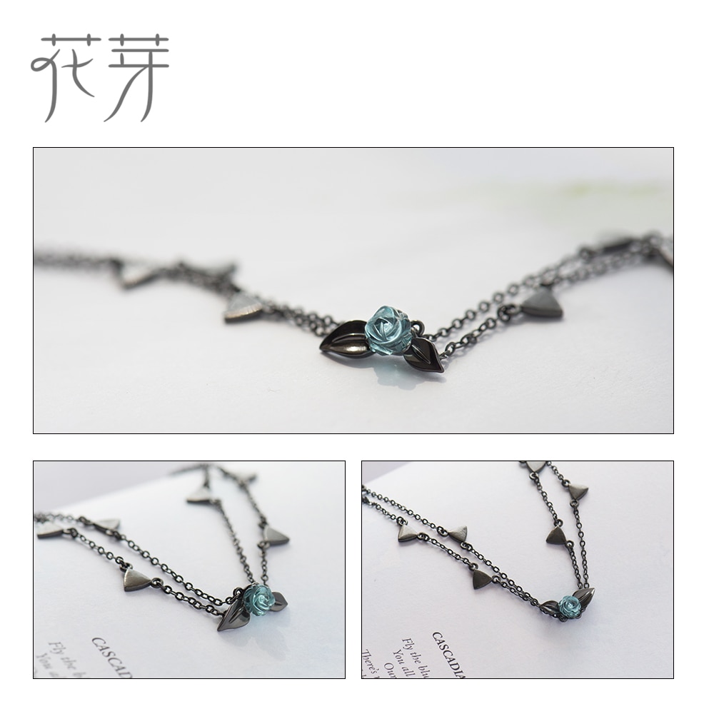 Thaya 100% 925 Silber Dornen Rose Armbinde Zwei Schicht Kristall Blume Schwarz Kette Verknüpfung Armbinde für Frauen Schmuck Korea stil