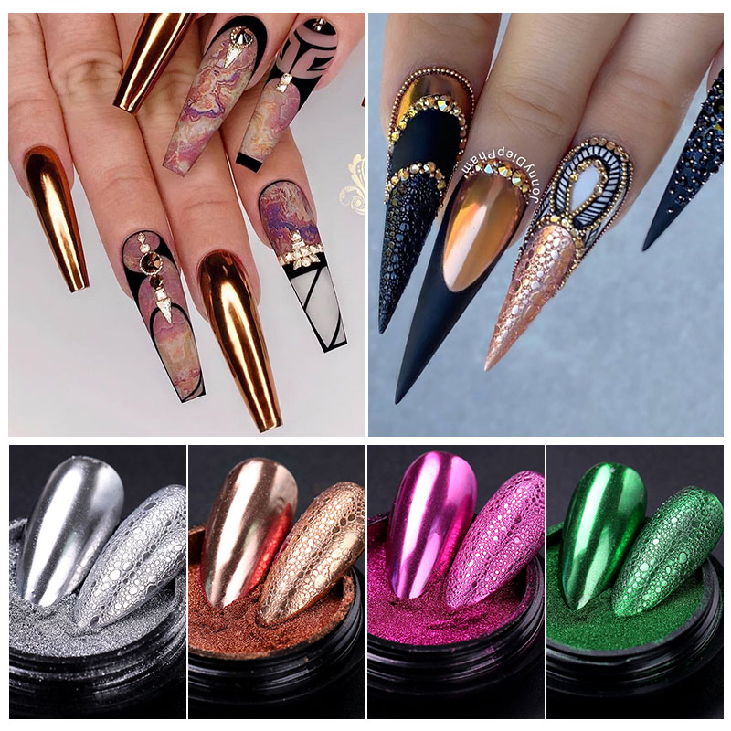 BORN PRETTY Mirror Nail Glitter Powder Metal Shining Gold Sliver Nail Pigment Dust PowerChrome For Gel Polish Nail Decoration