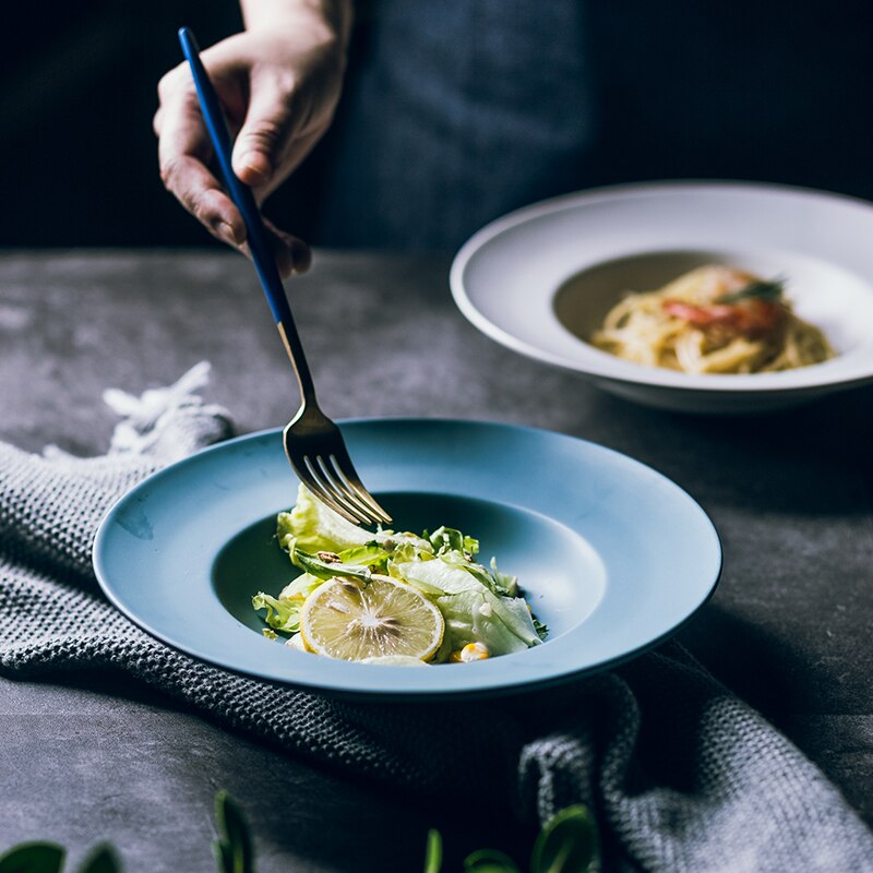 CHANSHOVA couleur unie mat fait à la main bol en céramique bol à nouilles assiettes à salade en porcelaine assiette à soupe ustensiles de cuisine G207
