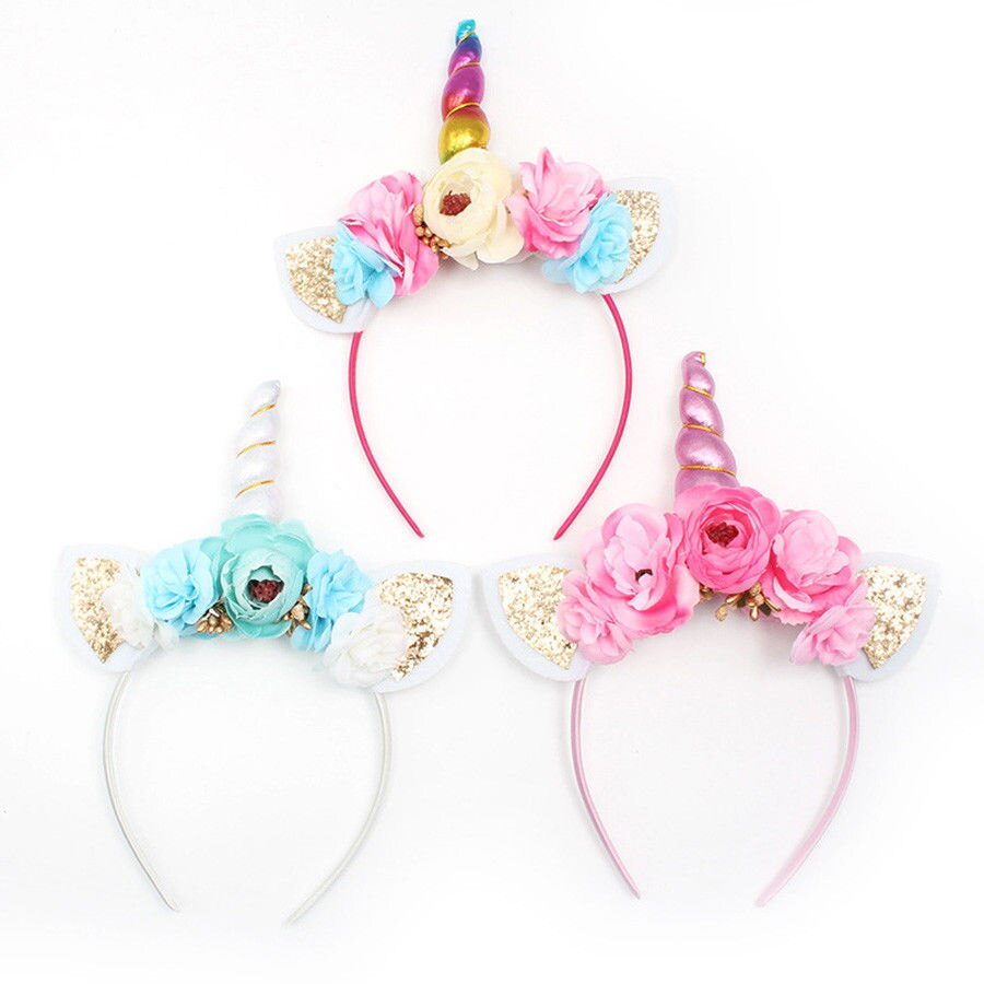 Vestido de de unicornio para niñas y mujeres, diadema de cuerno de flores, accesorios para el cabello de cumpleaños, novedad de