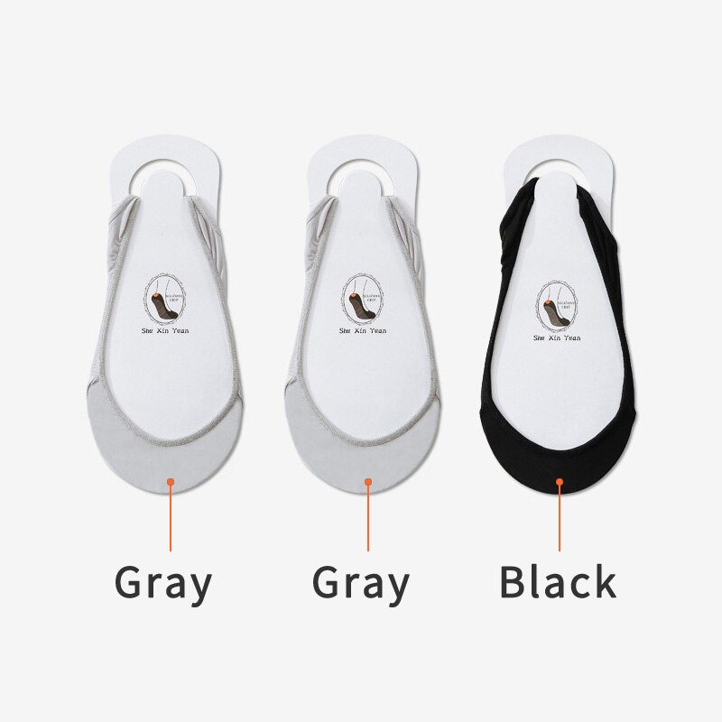 3 Pairs Invisible Boat Socks Women Summer Silicone Non-Slip Socks for High Heels Shoes Ice Silk Thin Half-Palm Suspender Sock: 2Gray 1Black