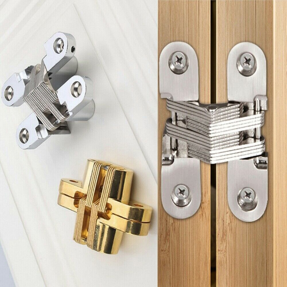 Bisagras invisibles para muebles, bisagra cruzada oculta, puerta de armario, cajas de madera para ventana plegable, 2 uds.
