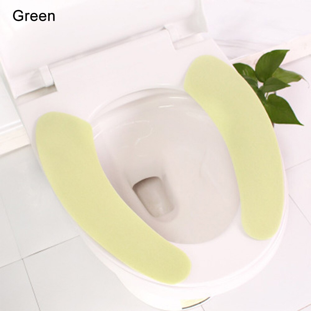 1 par suave portátil lavable de baño de felpa asiento de inodoro relleno salud pegajoso hogar estera de fibra química asiento cubierta: Green