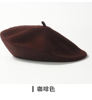 dame vårvinter basker lue malerstil lue kvinner ull årgang basker ensfarget lue damepanser varm ganglue: Kaffe