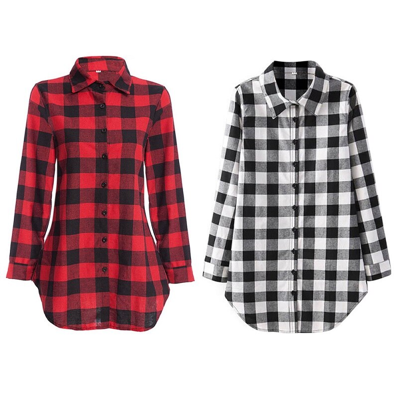 Herfst dames overhemd casual revers plus size blouses lange mouwen geruite overhemd tops dames plus size dames overhemd tops