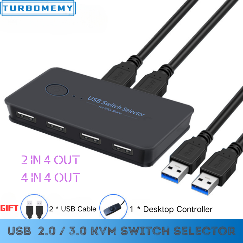 KVM USB 2.0/3.0 Switch Hotkey Switcher 2 In 4/4 In 4 Out Hub Shortcut Key Switch for Keyboard Mouse Printer Shared Controller
