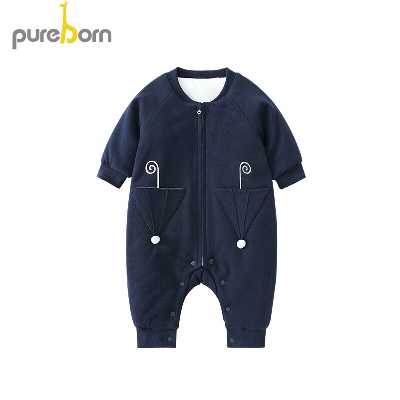 Pureborn criança macacão engrossar manga longa macacão meninos meninas macacão primavera outwear roupas recém-nascidos