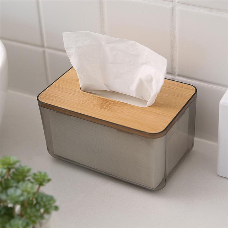 Simple Plastic Tissue Box Decorative Clear Body Tissue Cointainer Cute Tissue Holder Paper Storage Box With Bamboo Cover