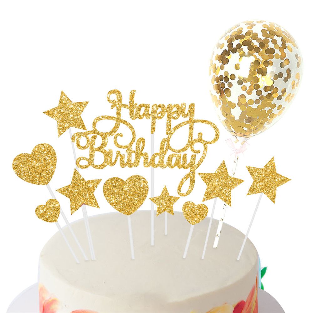 DIY Dessert Decor Confetti Balloon Cake Insert Cake Topper Cupcake Flag Happy Birthday