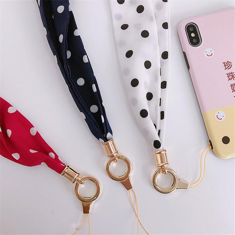 women's silk scarf cell phone lanyard temperament fresh fabric lanyard for keys phone strap neck strap