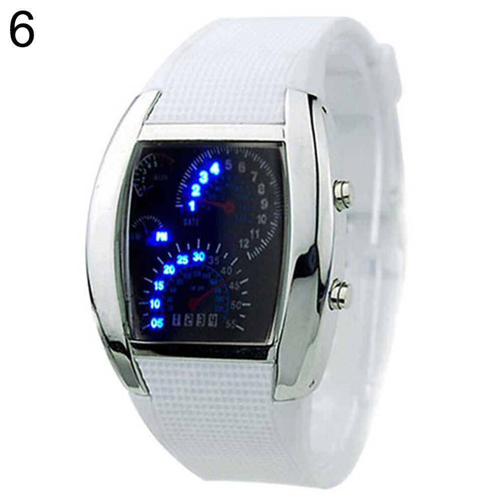 Led-horloge, coole rubberen band, toerenteller, snelheidsmeter, auto, turbo-stijl, digitaal led-polshorloge