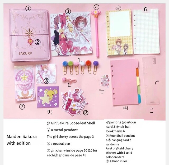 Sakura Loose-leaf Journal Notebook Japanese Kawaii Travel Diary Spiral Pink Notepad Daily Planner Office Organizer Stationery: Standard Package