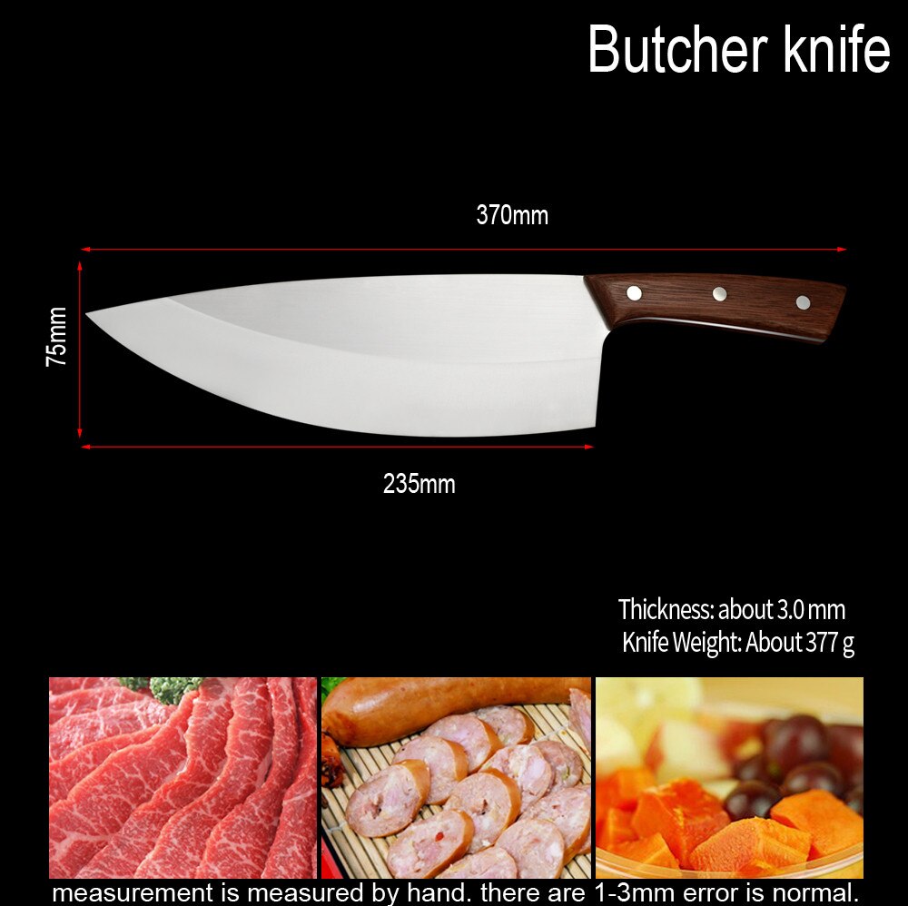 XYj-cuchillo de carnicero con mango de madera de acero inoxidable, 9,5 pulgadas, cocina, Chef, cuchillo de matadero, herramienta de accesorios de cocina para el hogar