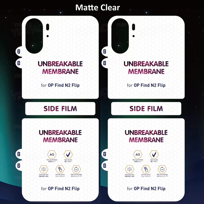 3 in 1 Front Back Matte Hydrogel Film For OPPO Find N2 N3 Flip 5G Soft Frosted HD Transparent Screen Protector Anti Fingerprint: pet / Silver