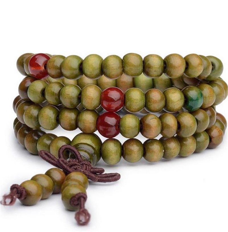 Pulseras de madera de sándalo Natural para hombres y mujeres, brazaletes con cuentas de ébano negro, nudo de oración de madera budista, 9 estilos, 6mm: 05