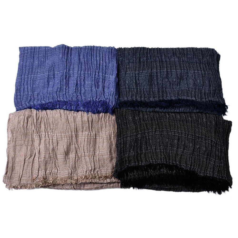 KLV 1 Pza invierno hombres bufanda chal clásico flecos algodón mezcla borla de Color sólido largo suave cálido bufanda negro, azul marino, azul, caqui z1009