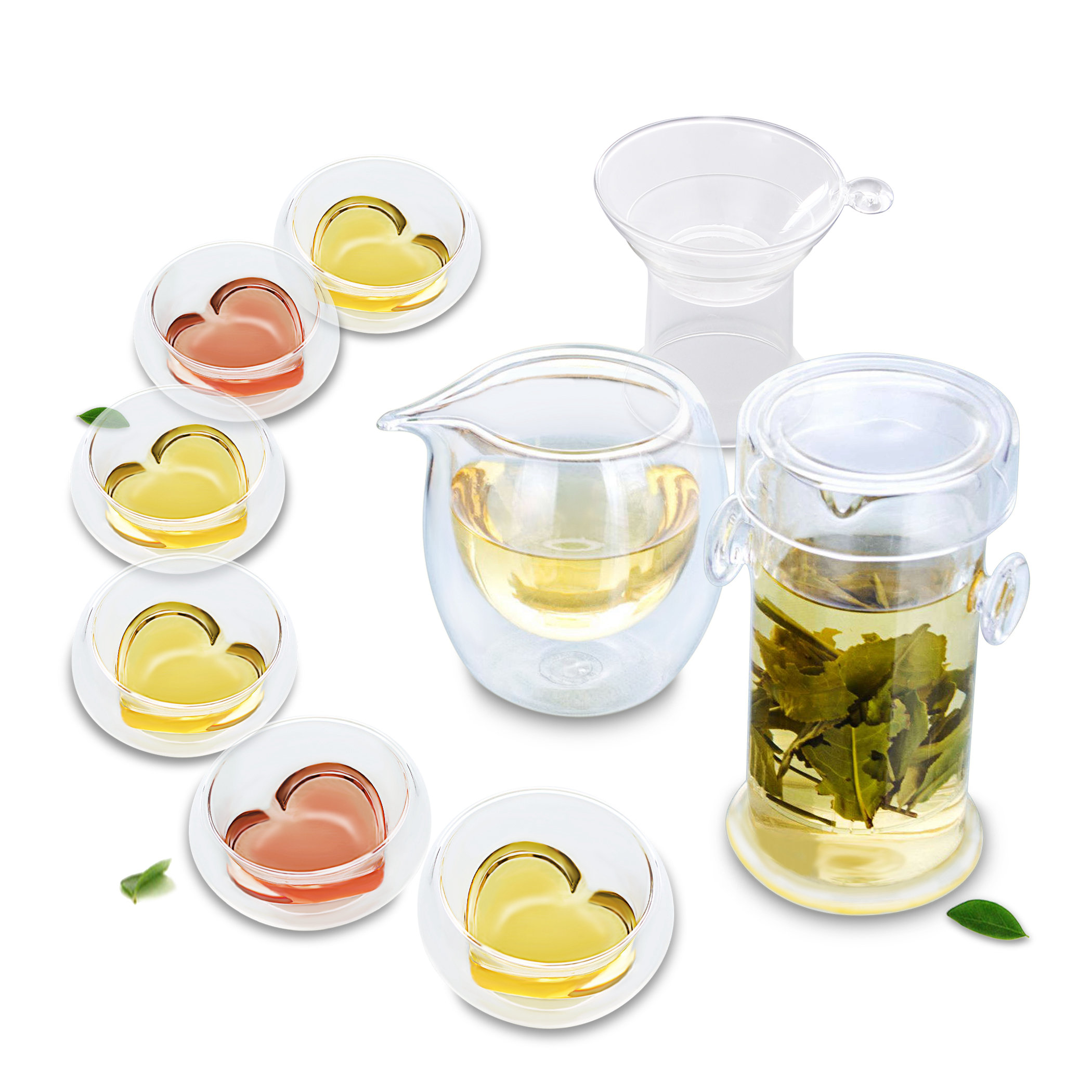 Gongfu Thee Set Mini Theepot &amp; Filter &amp; Chahai Pitcher &amp; 6 Dubbele Wand Kopjes