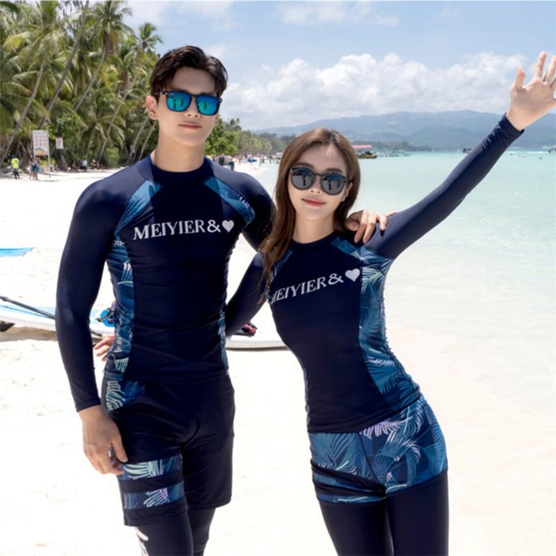 Korean match lovers wetsuit for men and women couple three piece costume quick dry surf diving swim suit plus size