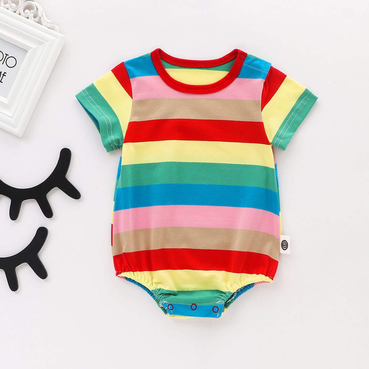 Baby Summer Short Sleeve Rainbow Stripe Bodysuit For Girls And Boys 0-24m Newborn Baby Clothes Twins Cute Climbing Infants: lvhong / 6M