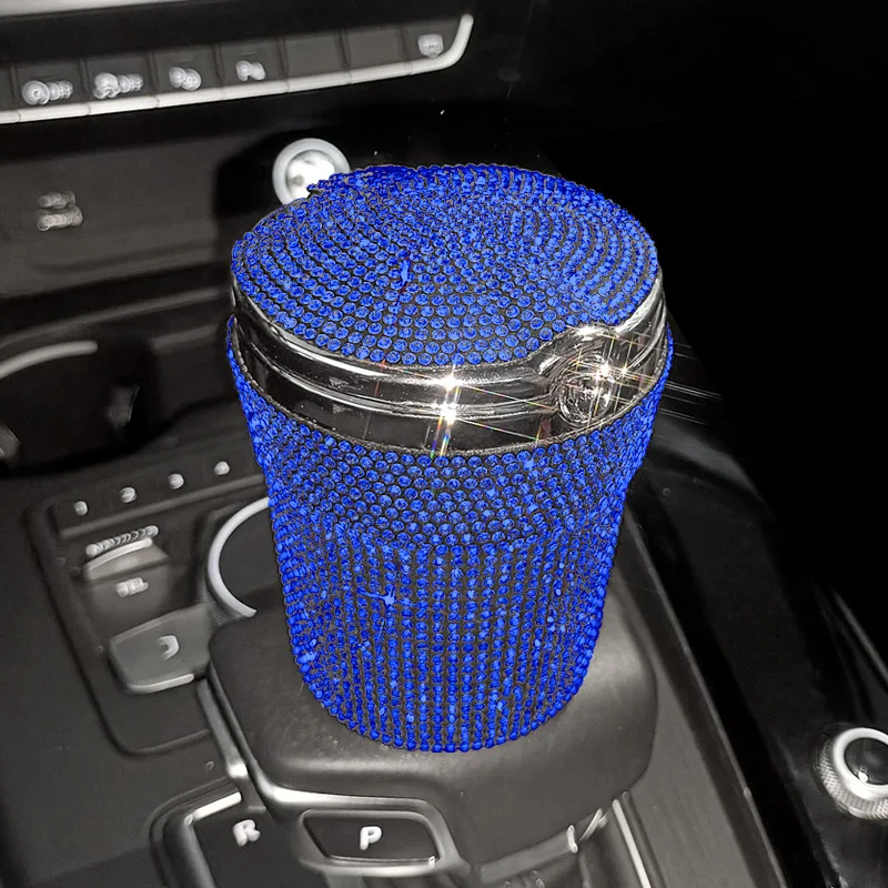 Cenicero de coche portátil para mujer, portavasos cilíndrico sin humo con indicador de luz LED azul, accesorios para coche: Azul