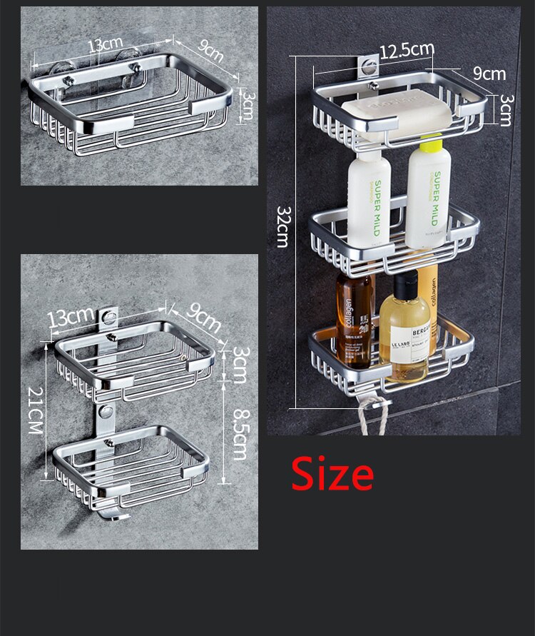 Shower Wall Soap Dish Holder, Wall Mounted Draining Soap Saver for Bathroom Tile - Rectangle Bar Soapdish with Perforation