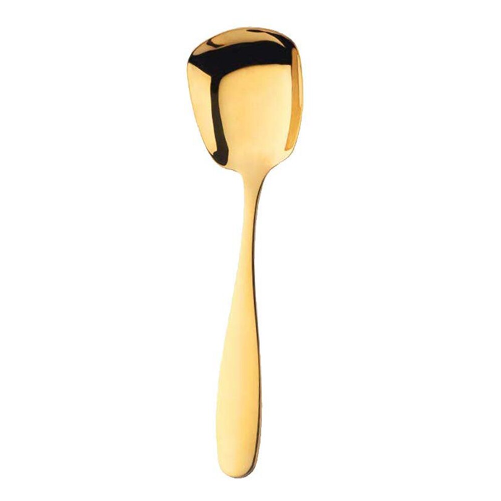 Cucharas cuadradas de acero inoxidable para sopa, cucharas planas con mango largo para cena, cucharas grandes, cucharas de postre, suministros de cocina ecológicos: Rojo