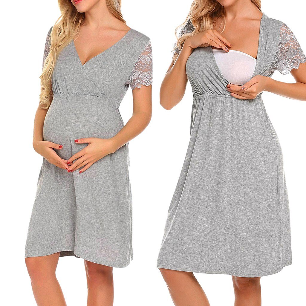 Robe de maternité pour femmes enceintes et allaitantes, tenue de nuit, grossesse, épissure en dentelle, été
