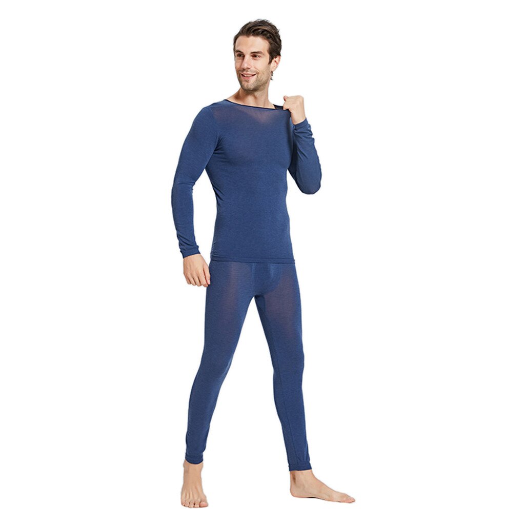 Mænds vintervarme undertøjssæt termoundertøjssæt til mænd indvendig (top & bund ) 3 sekunder termotøj one size: Blå