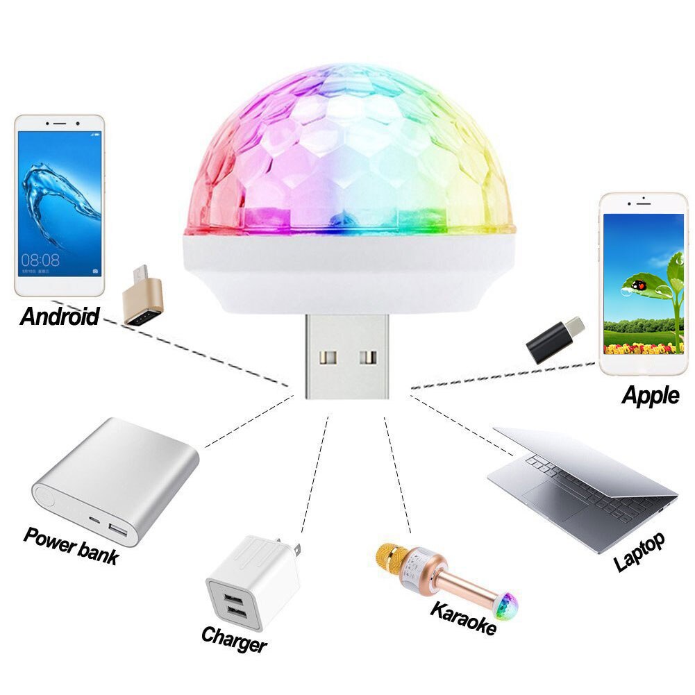 1 sæt automatisk bar bil usb fest lys let brug disco kugle led club stage mini stemmestyring dekoration interiør