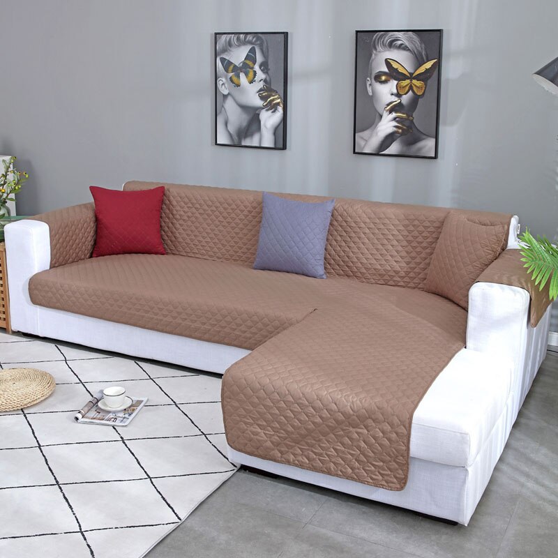 Vattentätt hörnsoffa överdrag för vardagsrum universal l form quiltat sofföverdrag solid sofföverdrag soffskydd 1/2/3/4 sits: Kaki / L form s (200 x 270cm)