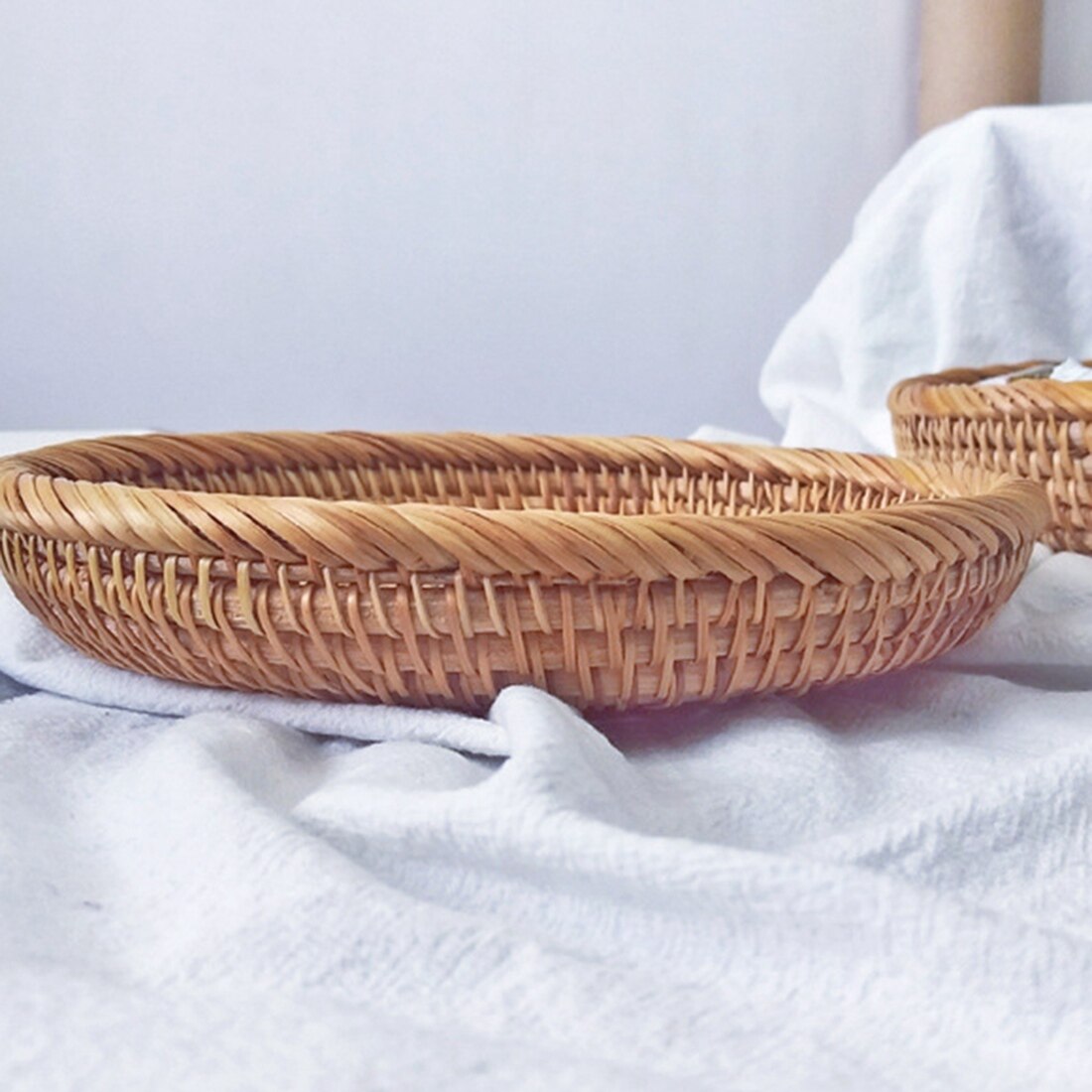 Rattan Handmade Real Rattan Fruit Basket Snack Bread Basket Tray Living Room Snacks Sundries Storage Basket Fruit Tray M